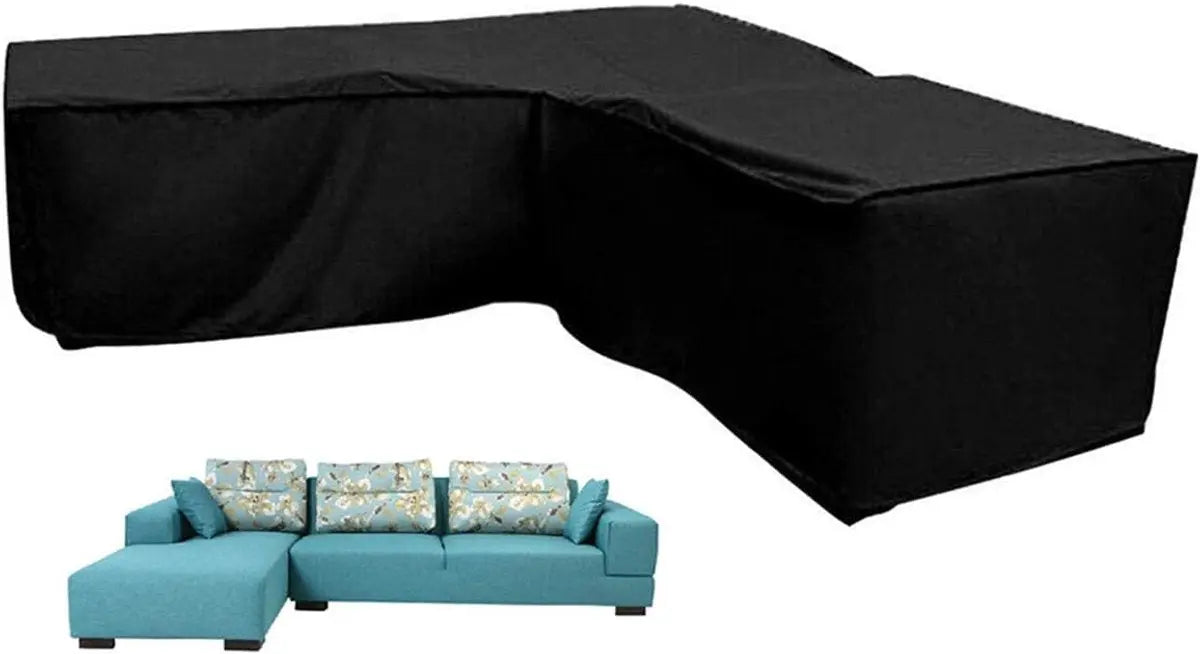 L-shaped garden bench cover - Garden furniture cover - L-shaped garden furniture protective cover with drawstrings at the bottom - Protective cover for L-shaped lounge set - Weatherproof - 210D L-shaped garden furniture tarpaulin - Black - 286 × 222 × 82c Wholesale Hub