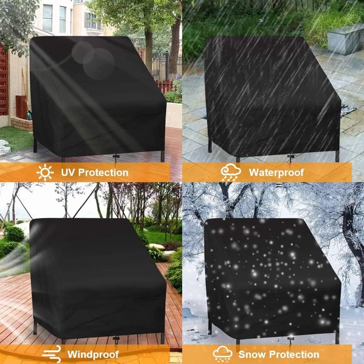 Sofa Protective Cover - Waterproof Chair Cover - Outdoor Patio Furniture Covers - Garden Chair Cover - Waterproof Swing & Lounge Chairs - Protective Cover - Snow Protection Cover - Waterproof - 210D Oxford Cloth - Black - 37.8"W x 30.7"D x 28.74"H Wholesale Hub