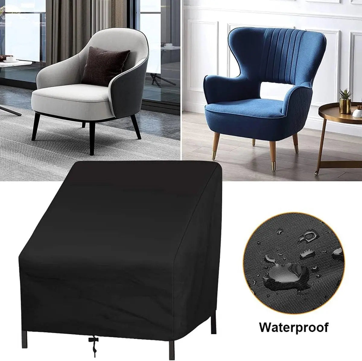 Sofa Protective Cover - Waterproof Chair Cover - Outdoor Patio Furniture Covers - Garden Chair Cover - Waterproof Swing & Lounge Chairs - Protective Cover - Snow Protection Cover - Waterproof - 210D Oxford Cloth - Black - 37.8"W x 30.7"D x 28.74"H Wholesale Hub