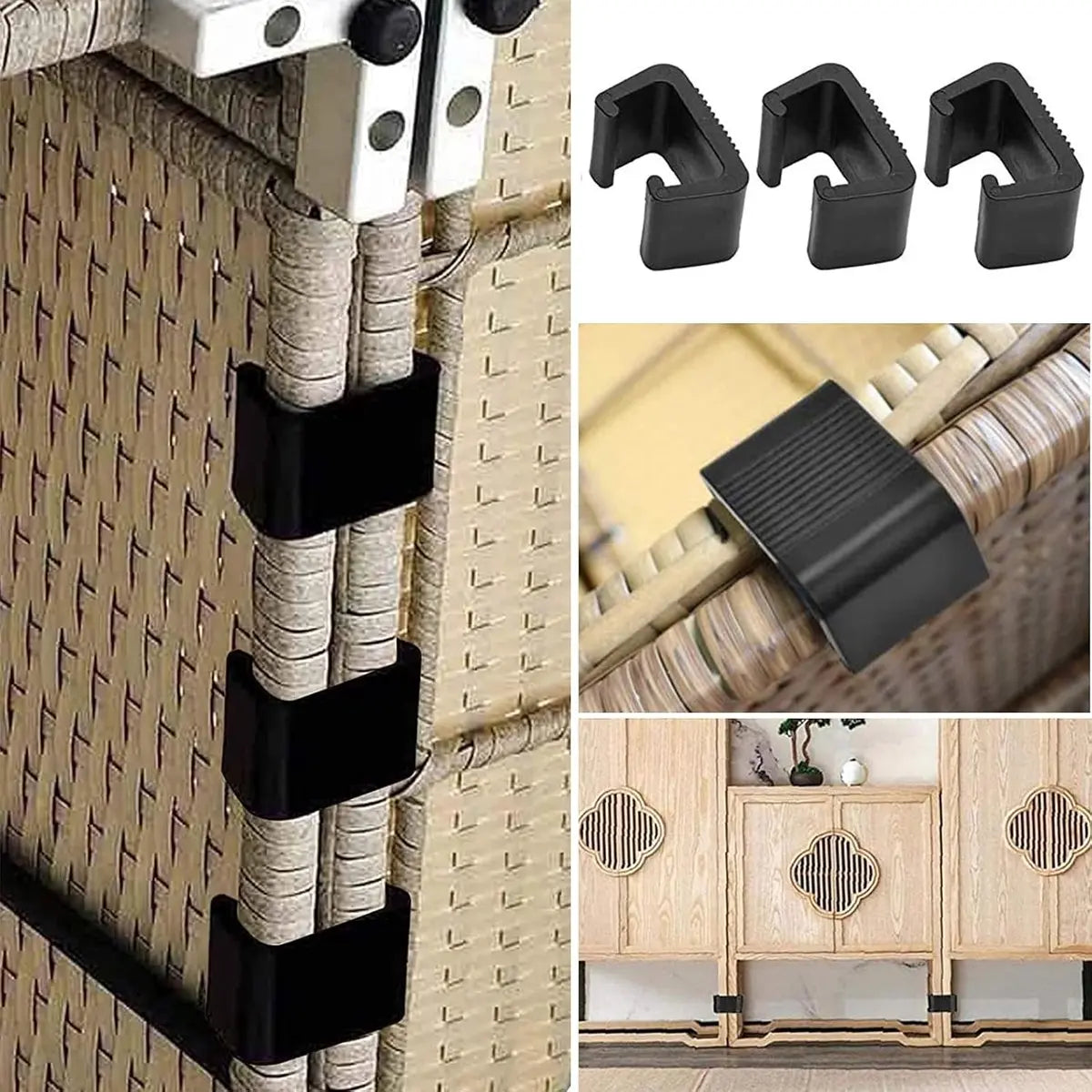 8 pieces - Furniture clamps - 6.5*3.8*4.2cm - garden furniture clips - Rattan garden furniture clips - plastic furniture clips - clips - for garden furniture, benches, patios, furniture, rattan chairs, garden bench, living room furniture - black Wholesale Hub