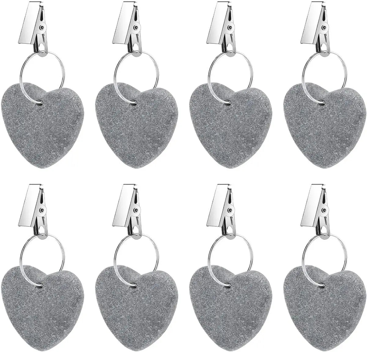 8-pack - Heart-shaped grey tablecloth weights with metal clip - Tablecloth stand and hanger stone Wholesale Hub