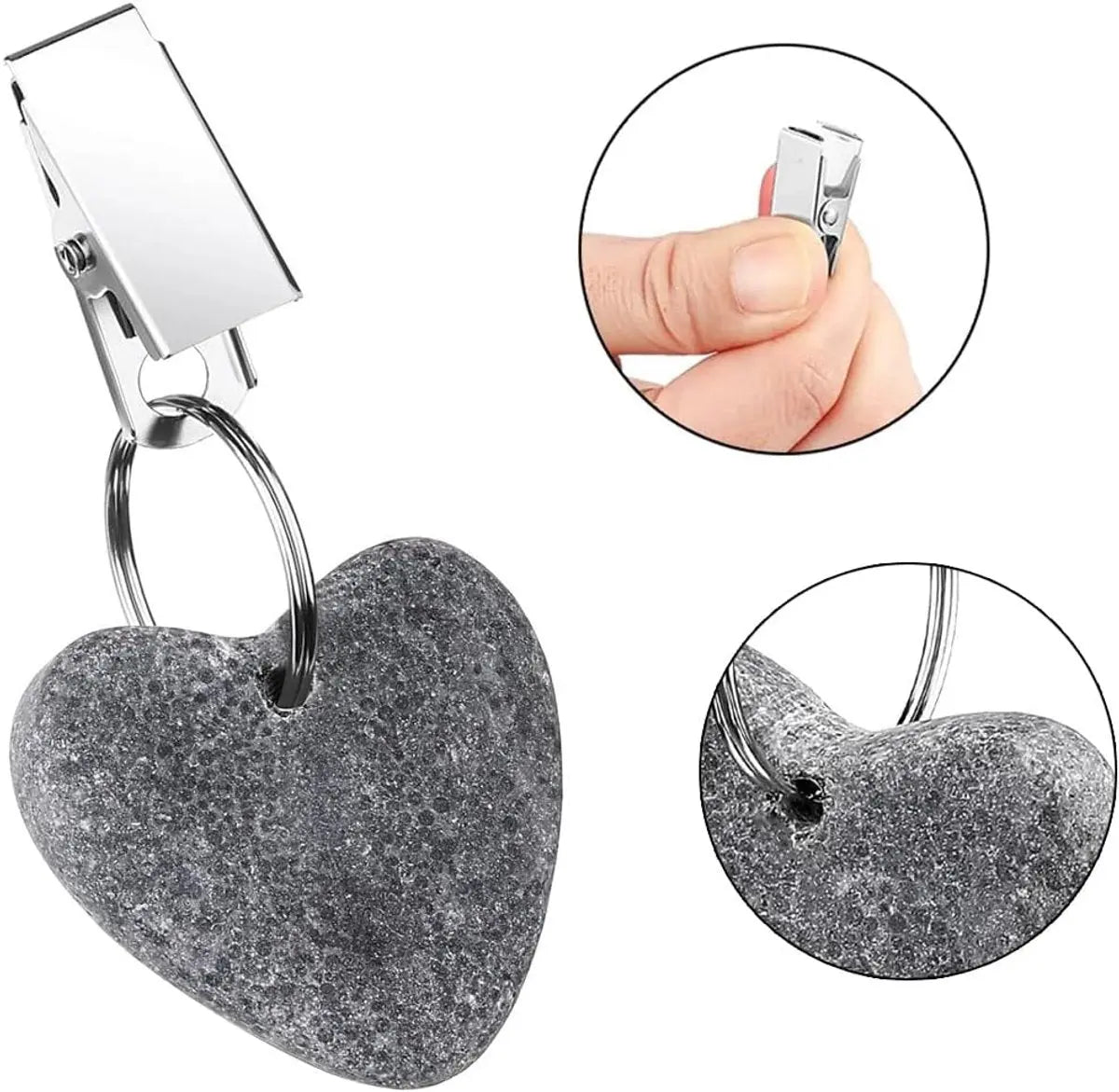 8-pack - Heart-shaped grey tablecloth weights with metal clip - Tablecloth stand and hanger stone Wholesale Hub