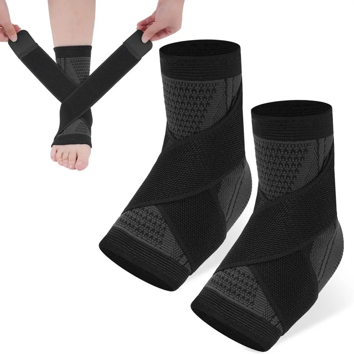 pair - Ankle brace - Ankle support - Ankle bandage - Foot brace - Upper neck circumference 26 cm - for damaged ligaments and sprained ankle - support strap for heel pain with plantar fasciitis - relief of heel pain - Unisex - XL - black Wholesale Hub
