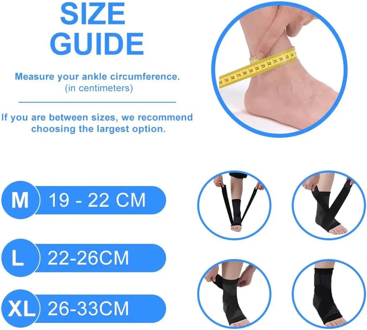 pair - Ankle brace - Ankle support - Ankle bandage - Foot brace - Upper neck circumference 26 cm - for damaged ligaments and sprained ankle - support strap for heel pain with plantar fasciitis - relief of heel pain - Unisex - XL - black Wholesale Hub