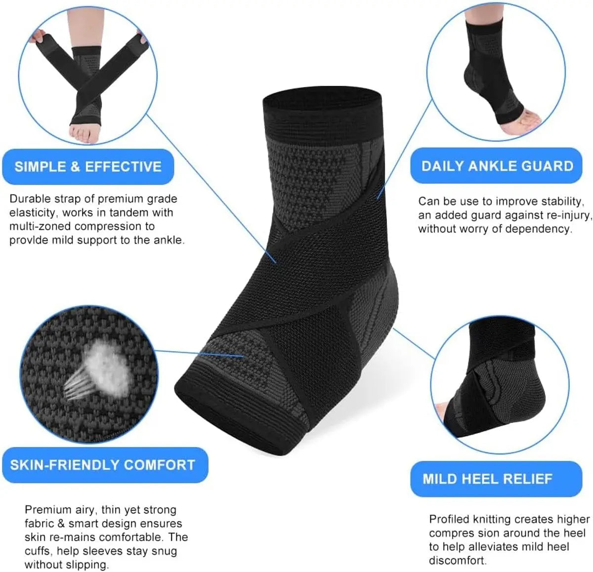pair - Ankle brace - Ankle support - Ankle bandage - Foot brace - Upper neck circumference 26 cm - for damaged ligaments and sprained ankle - support strap for heel pain with plantar fasciitis - relief of heel pain - Unisex - XL - black Wholesale Hub