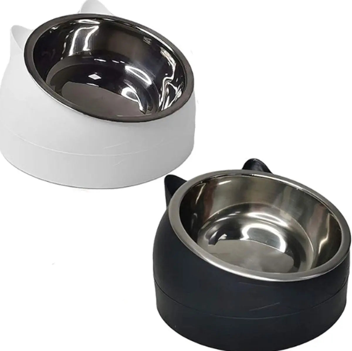 2 pieces - food bowls for cats - Dog food bowl - black, white - 200 ml - Drinking bowl for dogs and cats - Stainless steel - With cat head shape Wholesale Hub