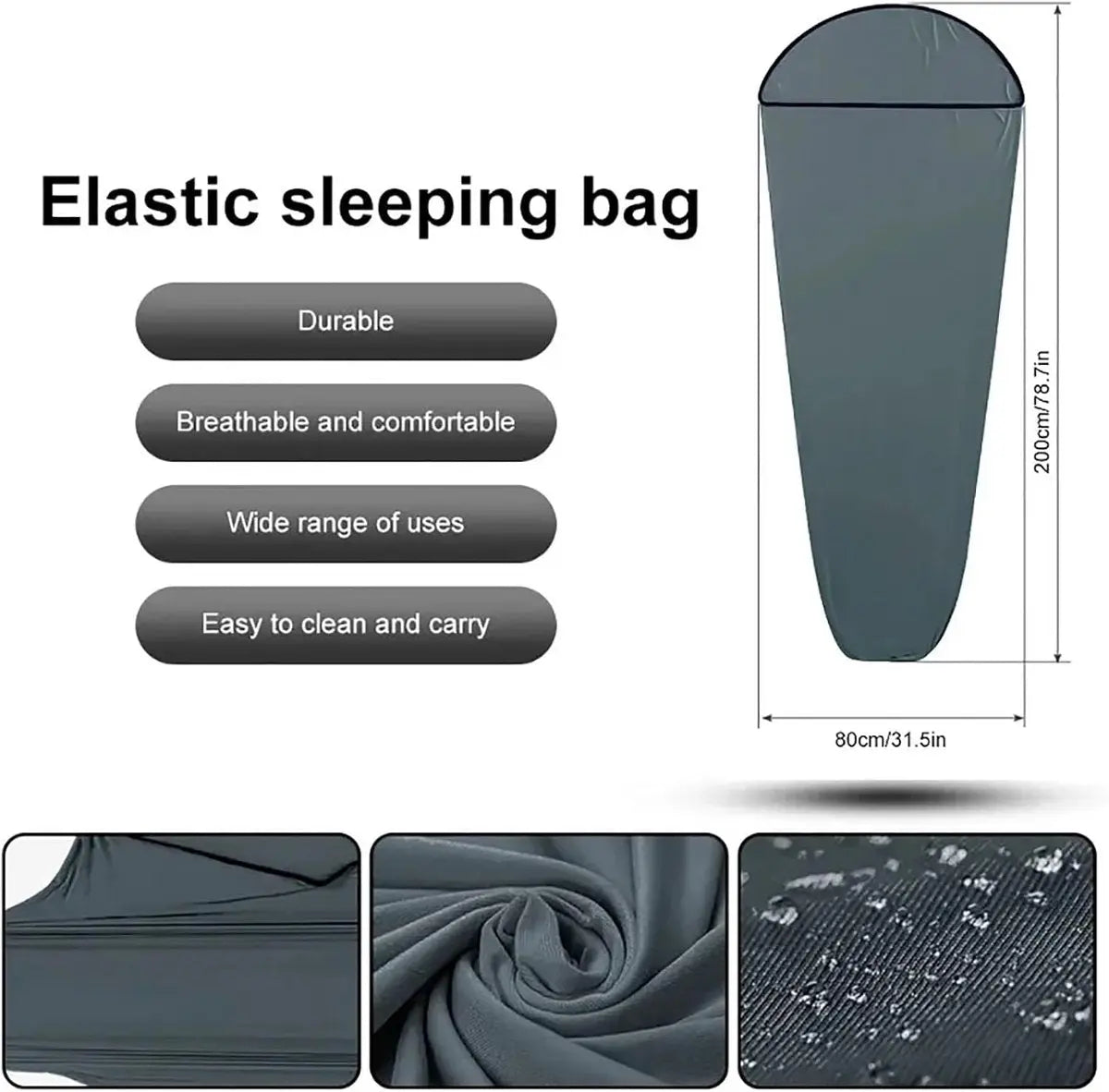 Sleeping Bag - Summer Sleeping Bag - Sleeping Bag - Thin Sleeping Bag - Travel Sheet - Inner Sleeping Bag - Lightweight - 1 Person - for Travel, Hotels & Hostels, Camping - Gray - 80*200cm - Polyester