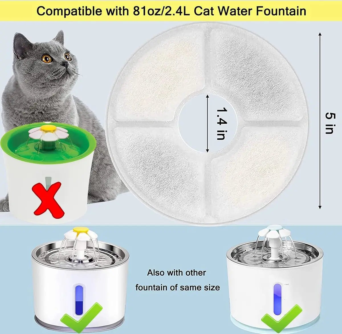 12 Pieces - Drinking Fountain Filters Refills - Water Fountain Filters - Drinking Fountain Filters - Replacement Filter Cat Fountain - Drinking Filter - Activated Carbon Filter - Round - Filter Replacement Filter - White - 12.5*3.5cm - Refills Wholesale Hub