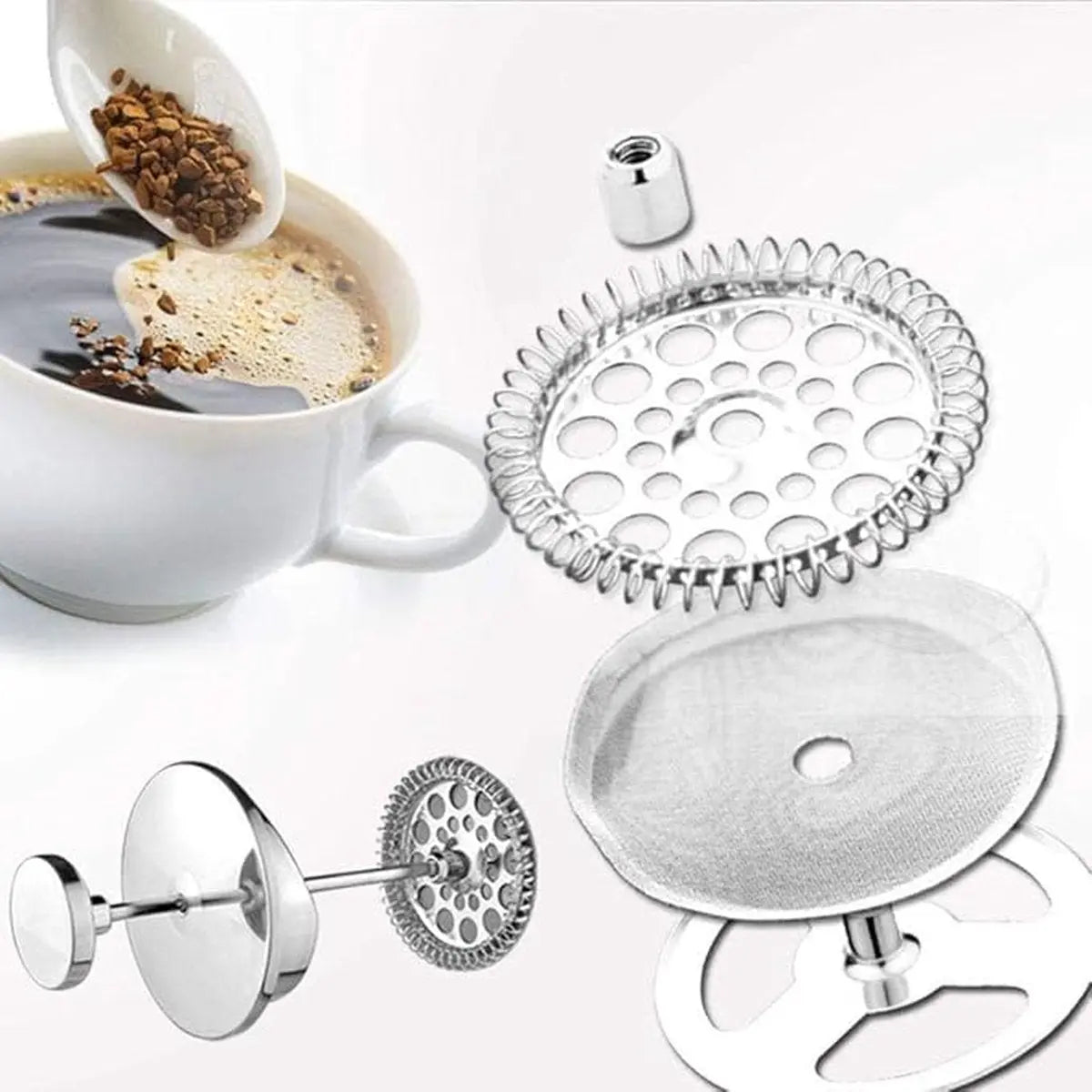 6 pieces - Coffee filter - Reusable - French Press replacement filters Mesh filters replacement - 10.2cm - silver - stainless steel Wholesale Hub