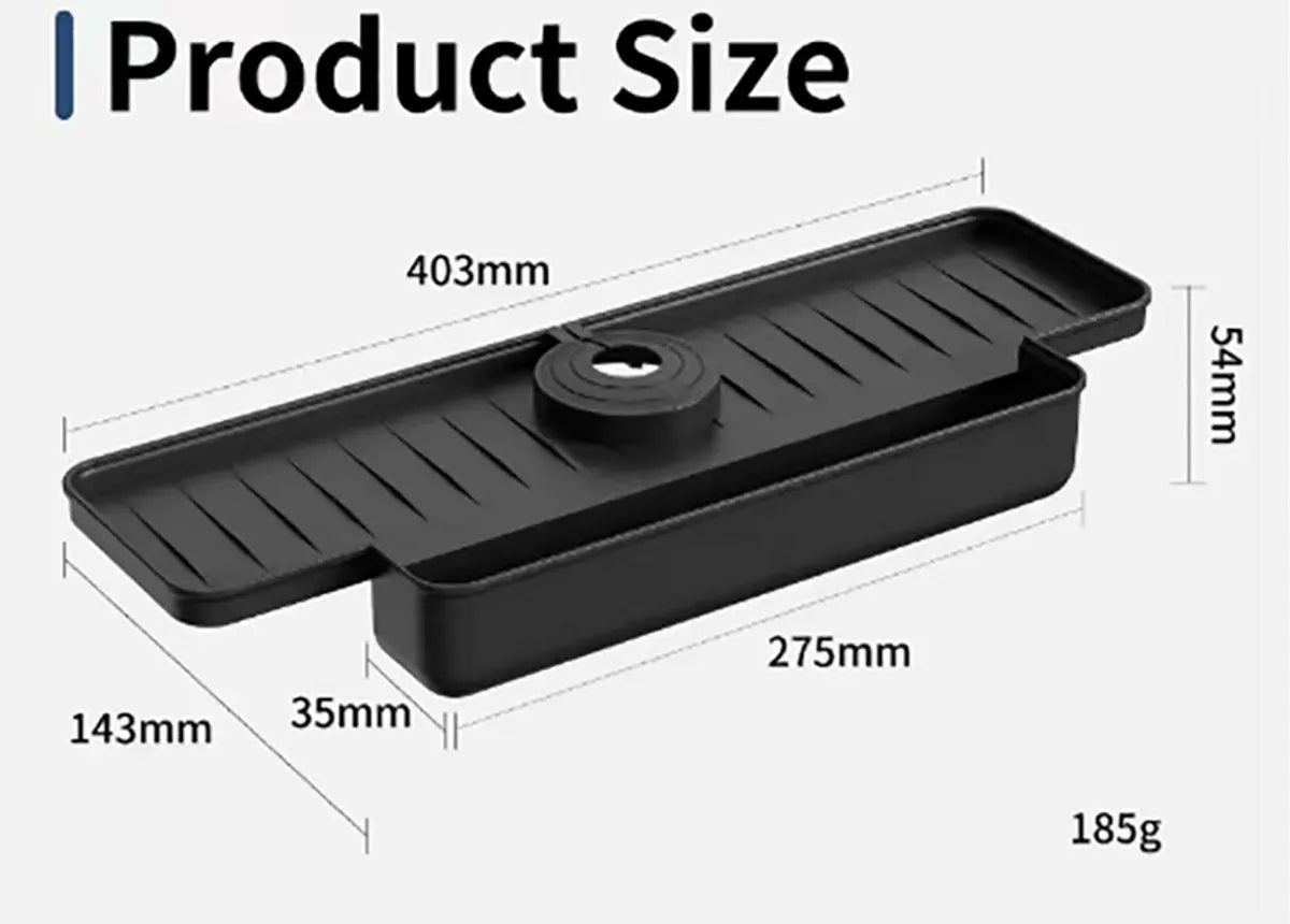 Silicone tap mat with sponge holder - tap drain mat - sink organizer - drain mat - BLACK - For kitchen, bathroom, countertop, worktop - 40 cm Wholesale Hub