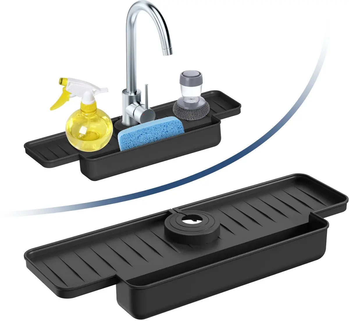 Silicone tap mat with sponge holder - tap drain mat - sink organizer - drain mat - BLACK - For kitchen, bathroom, countertop, worktop - 40 cm Wholesale Hub