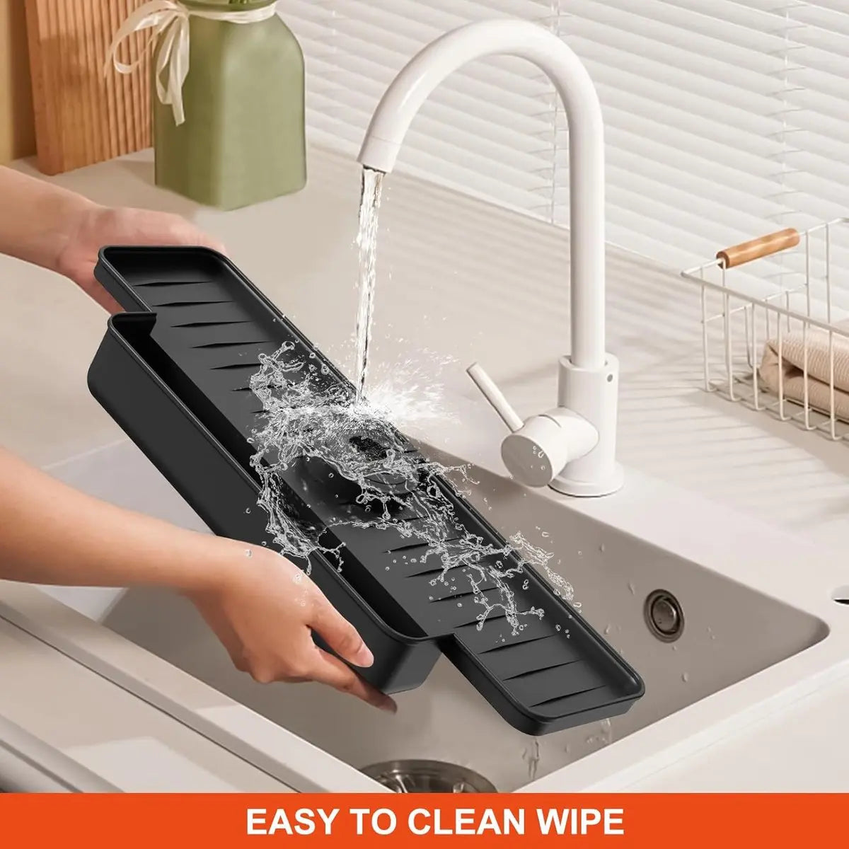 Silicone tap mat with sponge holder - tap drain mat - sink organizer - drain mat - BLACK - For kitchen, bathroom, countertop, worktop - 40 cm Wholesale Hub