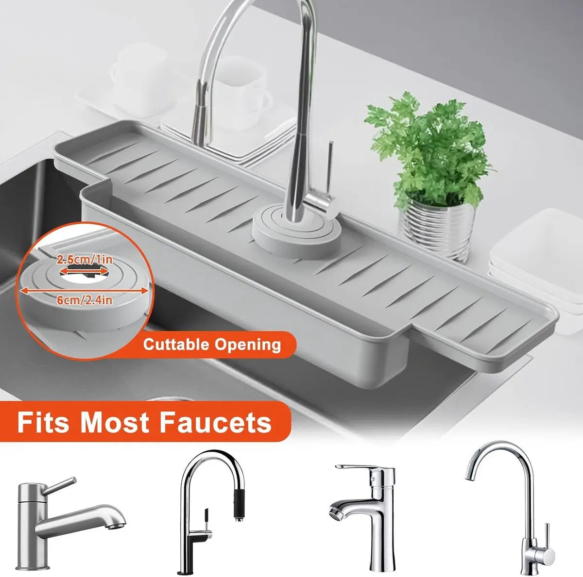 Silicone tap mat with sponge holder - tap drain mat - sink organizer - drain mat - BLACK - For kitchen, bathroom, countertop, worktop - 40 cm Wholesale Hub