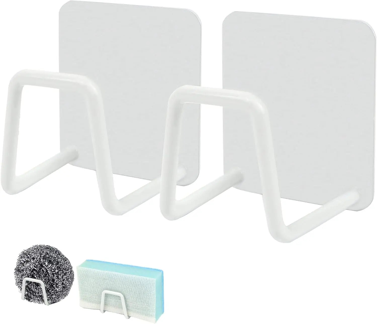 Storage rack - Sponge rack - Self-adhesive - Waterproof - Stainless steel sponge rack for the sink - Sink organizer - Dishcloth holder - suitable for smooth tiles, painted walls and mirrors - Pack of 4 - White Wholesale Hub