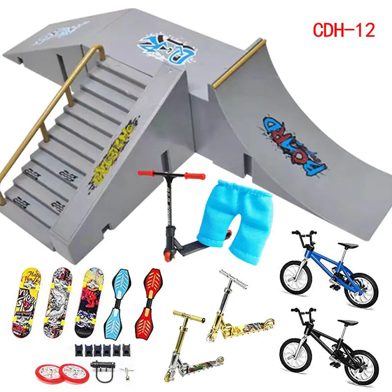Finger Skateboard Ramp Set 16 Piece Park Kit Compatible with STASHABLES Includes Skateboards Ramps Scooters Skates Bikes Wheels Wholesale Hub