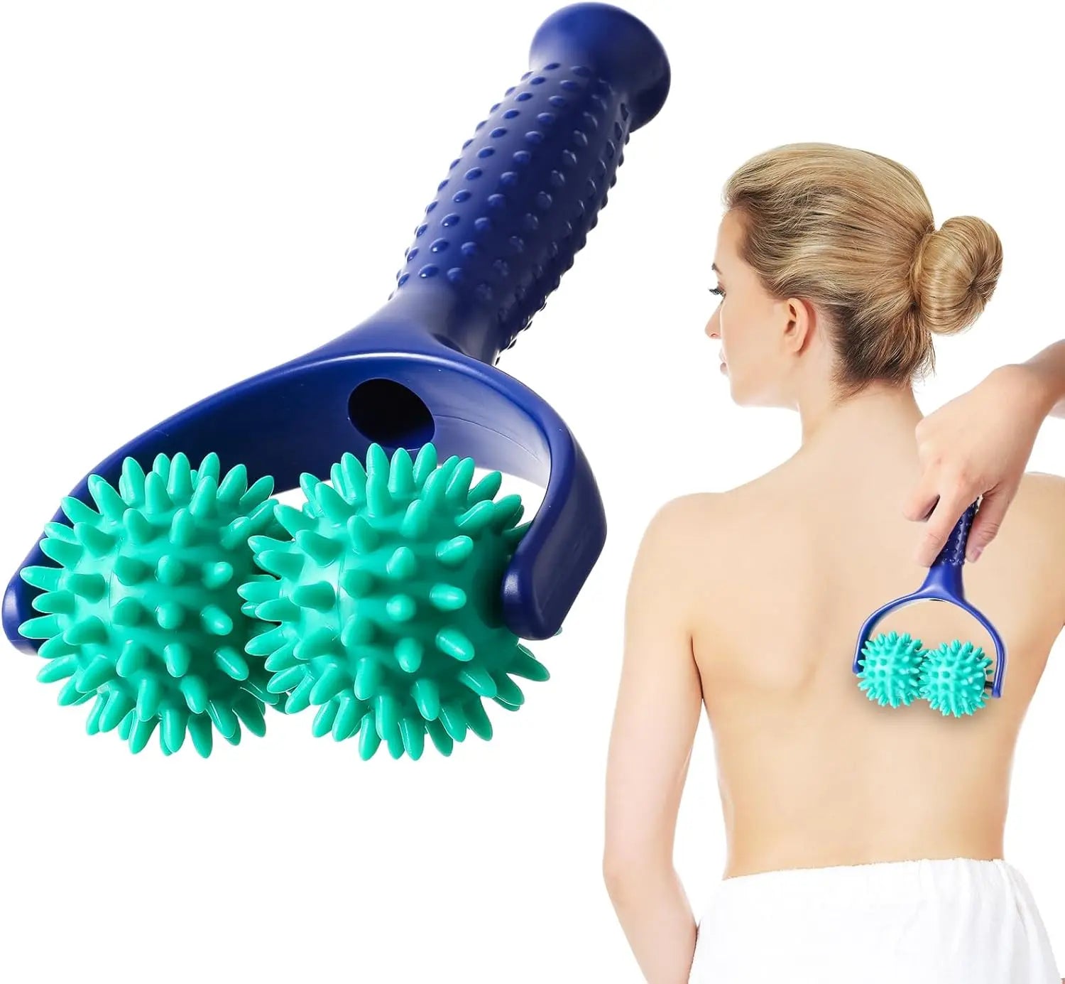 Handheld Spiky Massage Balls Rollers, 2 Wheel Spiky Massage Ball Rollers Silicone Manual Massage Roller with Handle Pressure Point Muscle Massage Tool for Foot Arm Body Neck Leg Pain Pressure Relief Wholesale Hub