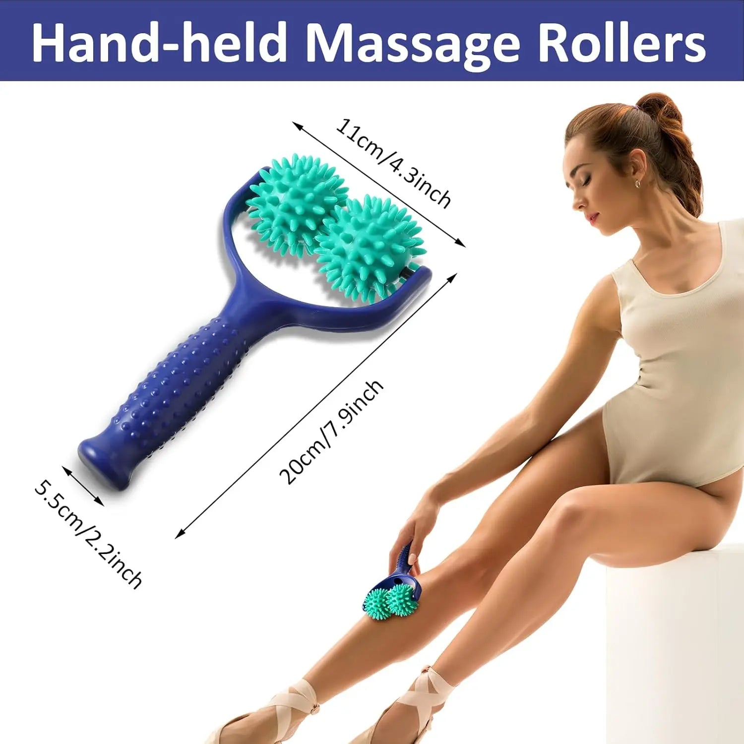 Handheld Spiky Massage Balls Rollers, 2 Wheel Spiky Massage Ball Rollers Silicone Manual Massage Roller with Handle Pressure Point Muscle Massage Tool for Foot Arm Body Neck Leg Pain Pressure Relief Wholesale Hub