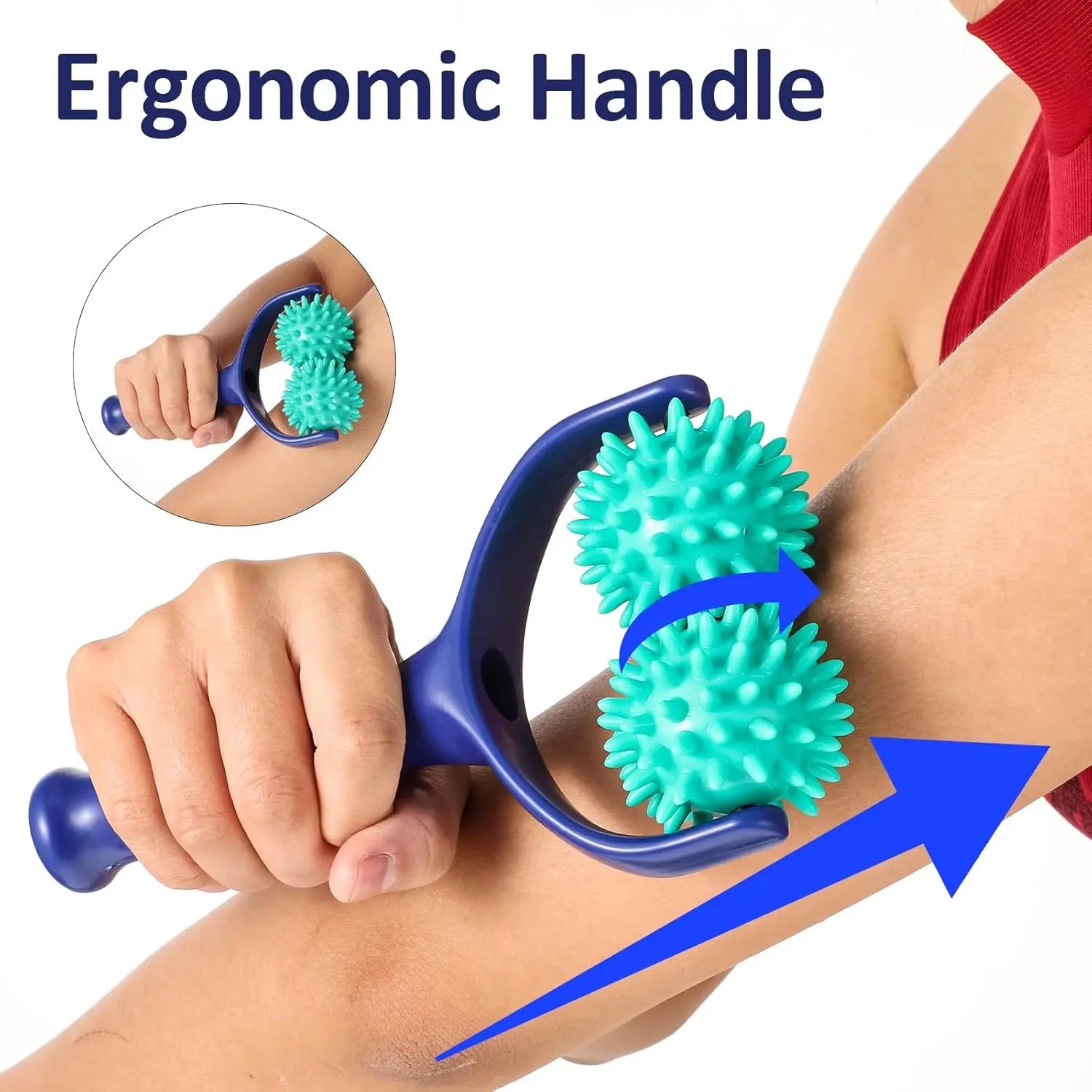 Handheld Spiky Massage Balls Rollers, 2 Wheel Spiky Massage Ball Rollers Silicone Manual Massage Roller with Handle Pressure Point Muscle Massage Tool for Foot Arm Body Neck Leg Pain Pressure Relief Wholesale Hub