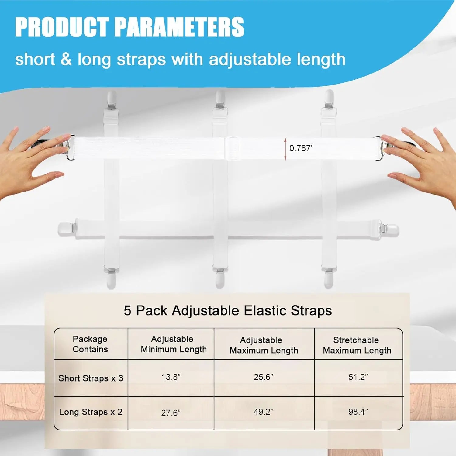 Table Cloth Holder Clips Hidden Strap 5 Pack, Adjustable Elasticity Picnic Tablecloth Clip Indoor Outdoor Large Clamp for Thick Tables Bench Cover Party Restaurant Camping RV Essential Accessories Wholesale Hub