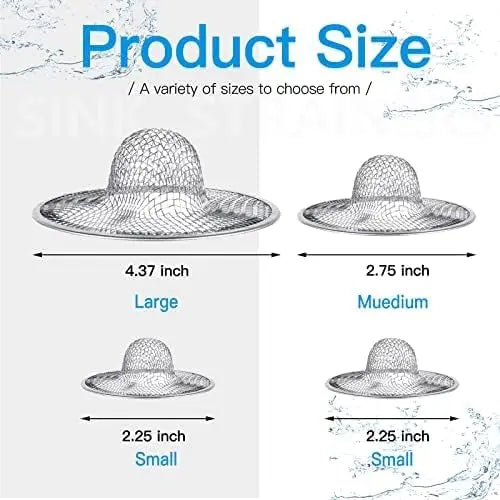 4PCS Heavy Duty Stainless Steel Sink Strainer,Sink Basket Set, Fits Most Kitchen Sinks 4.5'', Bathroom Sinks 2.75'',Shower Drains Wholesale Hub