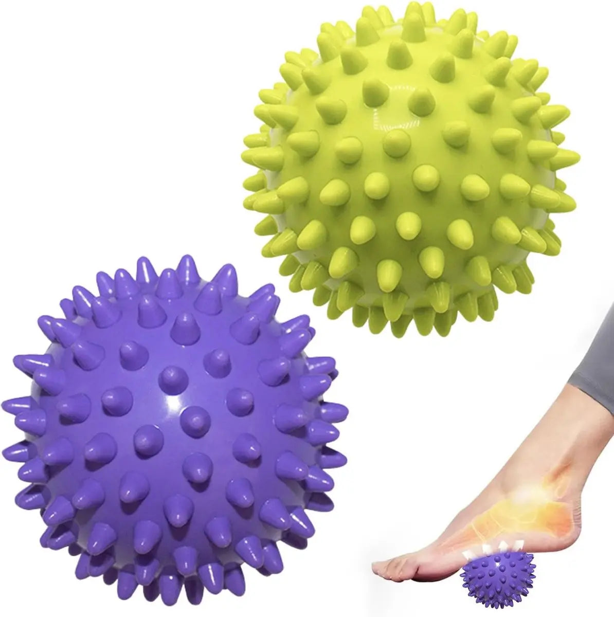 Massage Balls (Set of 2) - Trigger Point Balls - Massage Balls with Relief Points - Pointed Balls - Hedgehog Balls - Massage Balls - Trigger Point Exercise Balls - For Massaging Hand, Leg, Shoulder, Hip and Foot Muscles (Green/Purple 7.5 cm) Wholesale Hub
