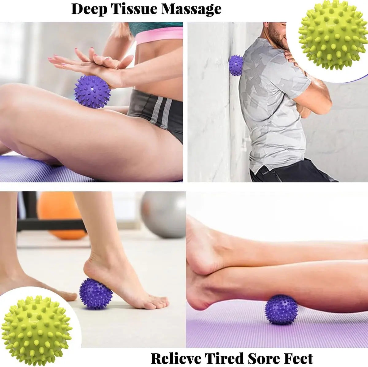 Massage Balls (Set of 2) - Trigger Point Balls - Massage Balls with Relief Points - Pointed Balls - Hedgehog Balls - Massage Balls - Trigger Point Exercise Balls - For Massaging Hand, Leg, Shoulder, Hip and Foot Muscles (Green/Purple 7.5 cm) Wholesale Hub