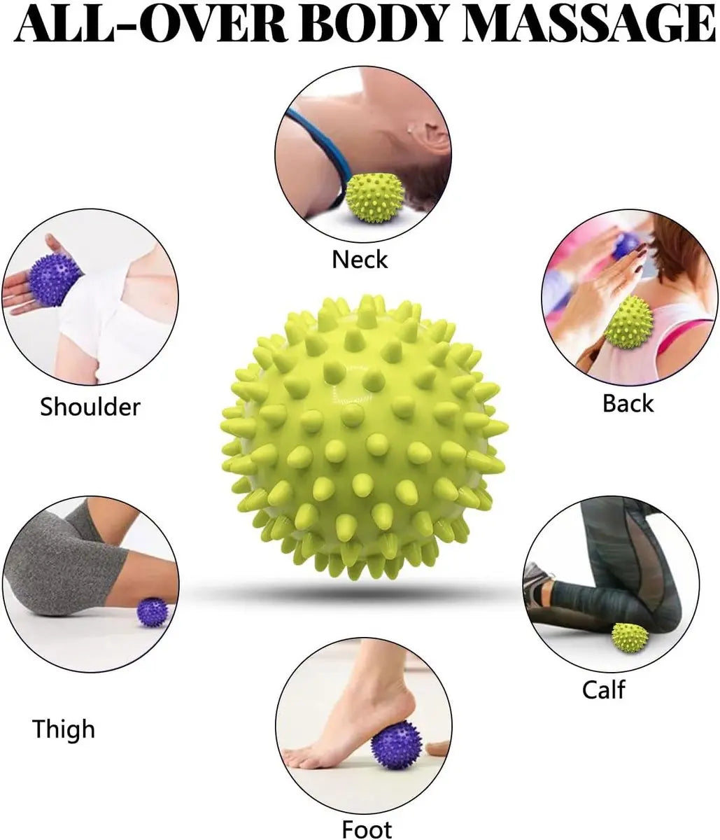 Massage Balls (Set of 2) - Trigger Point Balls - Massage Balls with Relief Points - Pointed Balls - Hedgehog Balls - Massage Balls - Trigger Point Exercise Balls - For Massaging Hand, Leg, Shoulder, Hip and Foot Muscles (Green/Purple 7.5 cm) Wholesale Hub