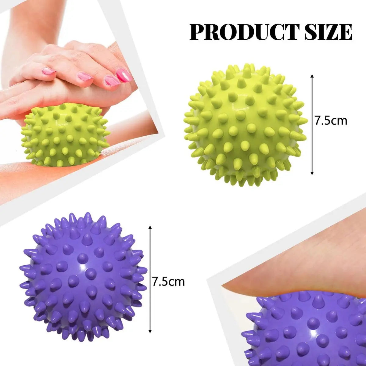 Massage Balls (Set of 2) - Trigger Point Balls - Massage Balls with Relief Points - Pointed Balls - Hedgehog Balls - Massage Balls - Trigger Point Exercise Balls - For Massaging Hand, Leg, Shoulder, Hip and Foot Muscles (Green/Purple 7.5 cm) Wholesale Hub