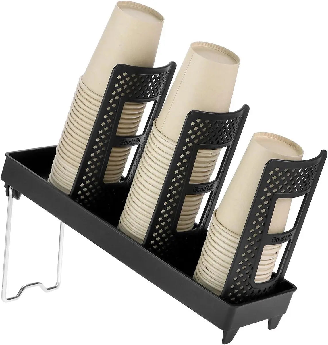 Paper Cup Holder - Paper Cup and Lid Organizer - Upright Holder with Three Compartments for Disposable Cups - Holds 100 Cups or 150 Lids - Steel Stand - Ideal for Kitchens, Offices, and Cafes Wholesale Hub
