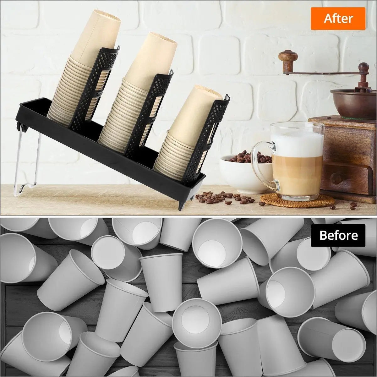 Paper Cup Holder - Paper Cup and Lid Organizer - Upright Holder with Three Compartments for Disposable Cups - Holds 100 Cups or 150 Lids - Steel Stand - Ideal for Kitchens, Offices, and Cafes Wholesale Hub