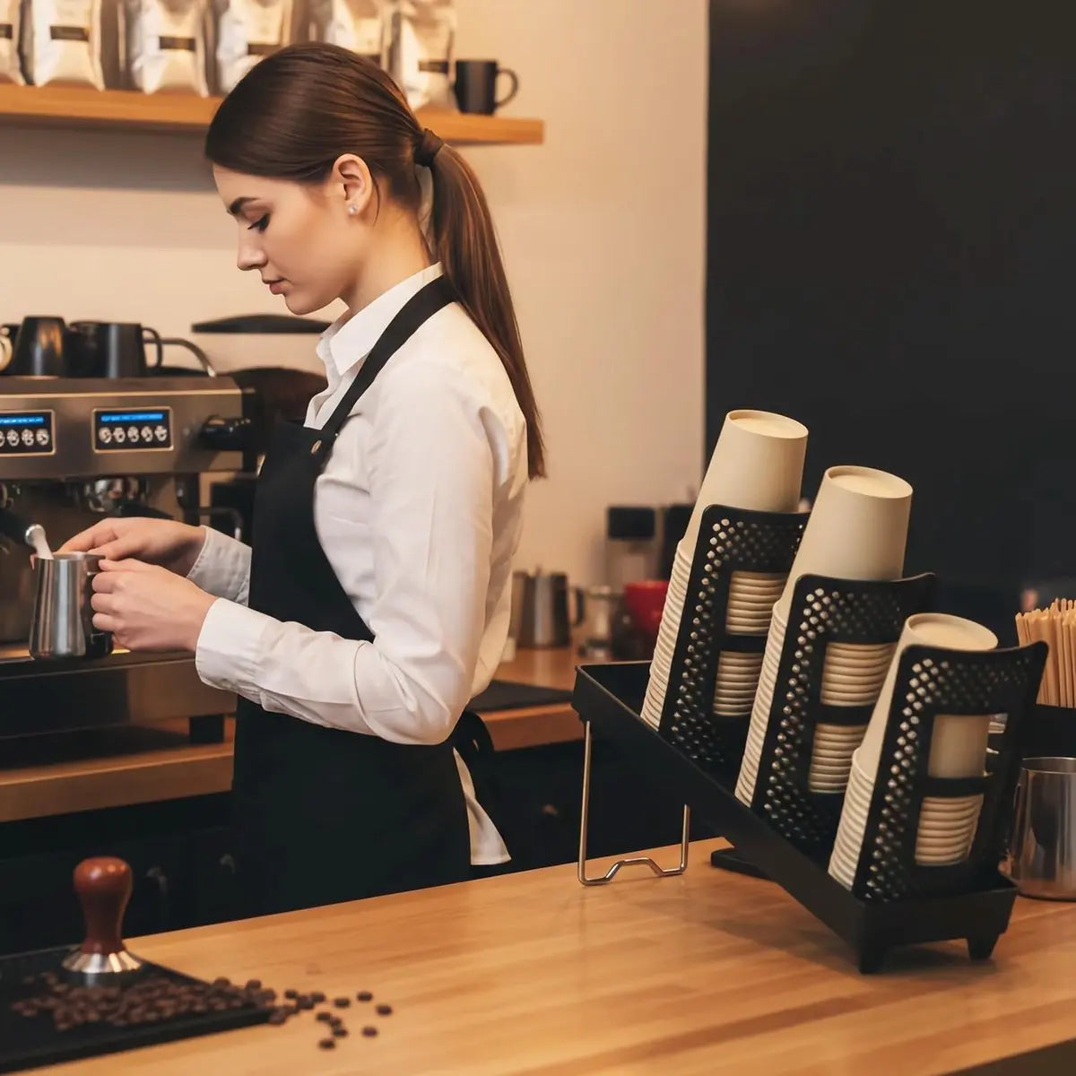 Paper Cup Holder - Paper Cup and Lid Organizer - Upright Holder with Three Compartments for Disposable Cups - Holds 100 Cups or 150 Lids - Steel Stand - Ideal for Kitchens, Offices, and Cafes Wholesale Hub