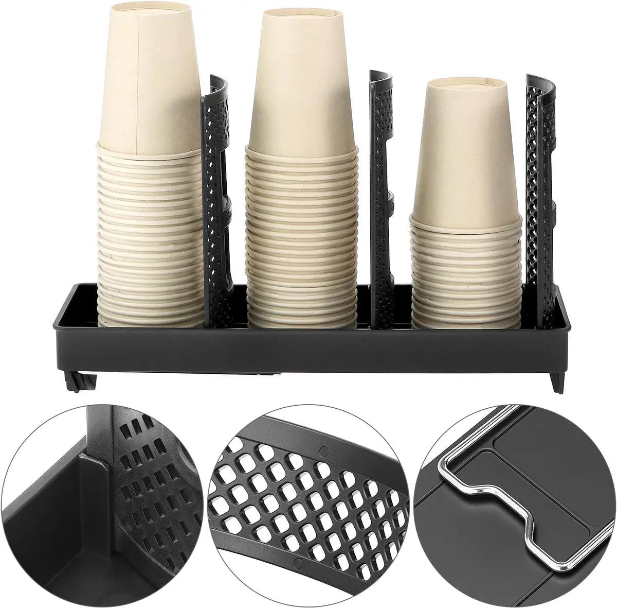 Paper Cup Holder - Paper Cup and Lid Organizer - Upright Holder with Three Compartments for Disposable Cups - Holds 100 Cups or 150 Lids - Steel Stand - Ideal for Kitchens, Offices, and Cafes Wholesale Hub