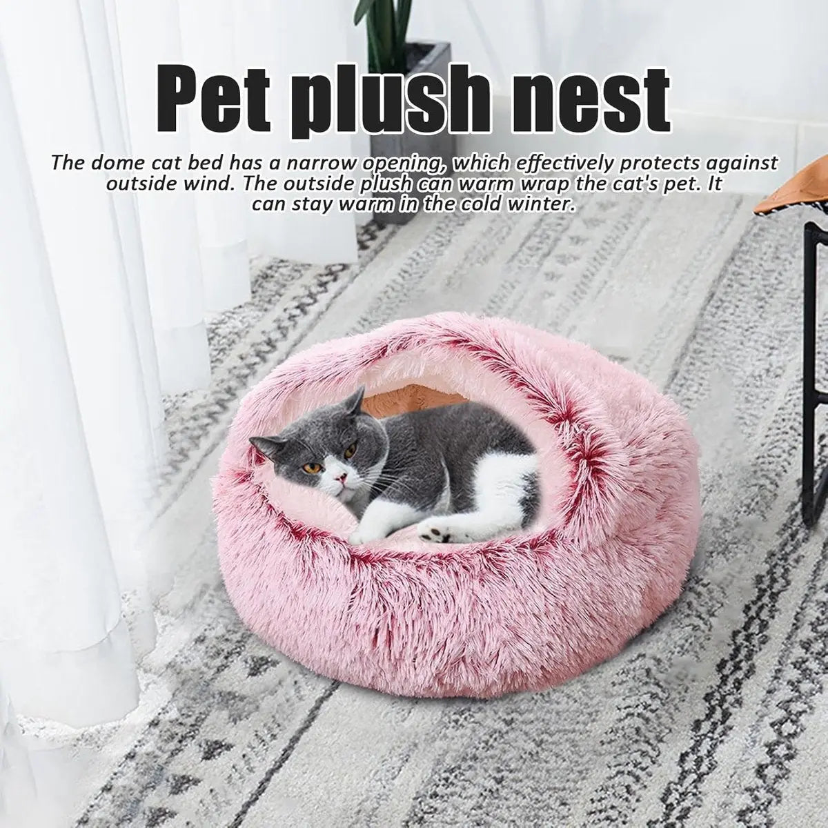 Cat Bed - Cave Cat Basket 40cm - Calming and Anti-Anxiety - For Small Dogs/Cats - Donut - Pink Wholesale Hub