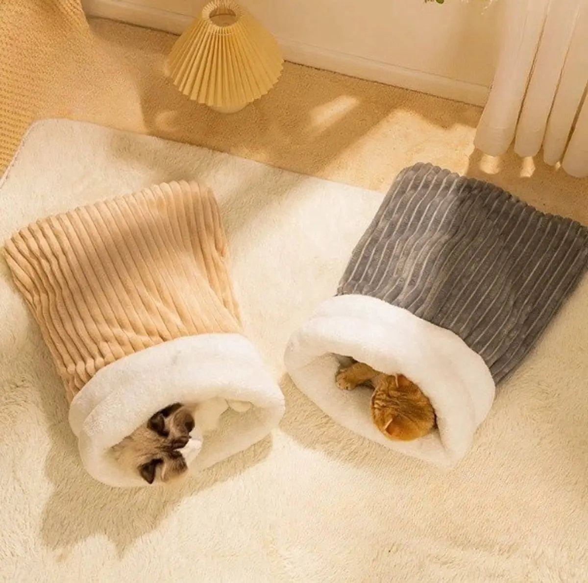Cat Bed - Cave Cat Basket - Winter Sleeping Bag for Pets - Soft Plush Cat Bed - Suitable for Indoor Cats, Kittens and Dogs (Beige, L-54*45cm) Wholesale Hub