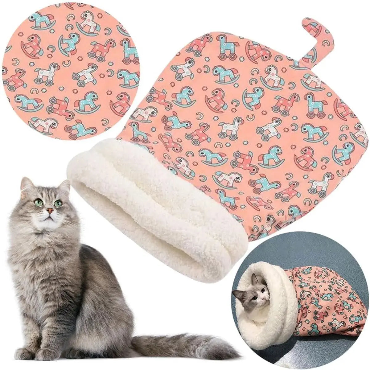 Cat Bed - Pet Sleeping Bag - Warm Pet Bed - Winter Cat House - Suitable for Indoor Use - Comfortable and Sheltered - Give Your Pet a Warm Hideaway (Pink, One Size) Wholesale Hub