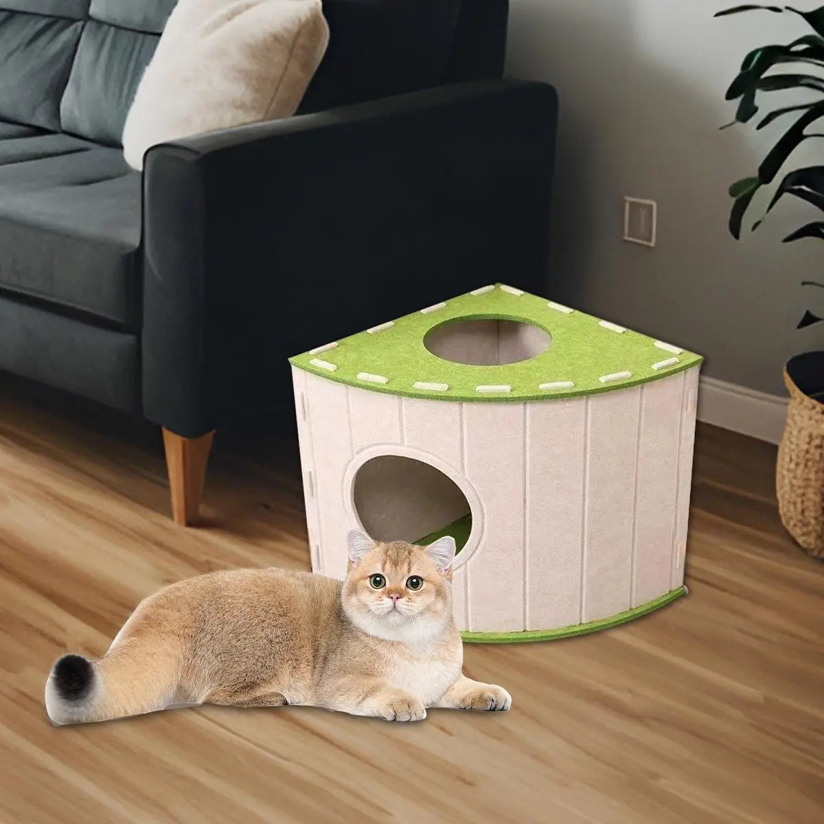 Cat House - Cat Basket - Cat Den - Felt-Shaped Cat Bed - Suitable for All Seasons - Warm | Scratch-Resistant - Pet Bed | Deep Sleeping Bed - Beige Wholesale Hub