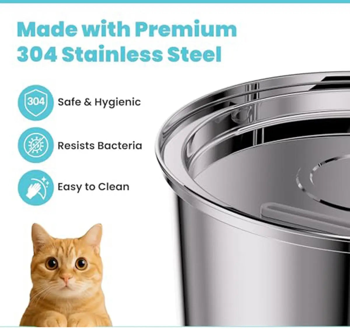 Cat Drinking Fountain - Quiet Drinking Fountain for Cats - 3.2L Stainless Steel Water Fountain with Filter - Cat Water Fountain - Cat Drinking Bowl - Includes 4 Cat Fountain Filters - for Cats and Dogs Wholesale Hub