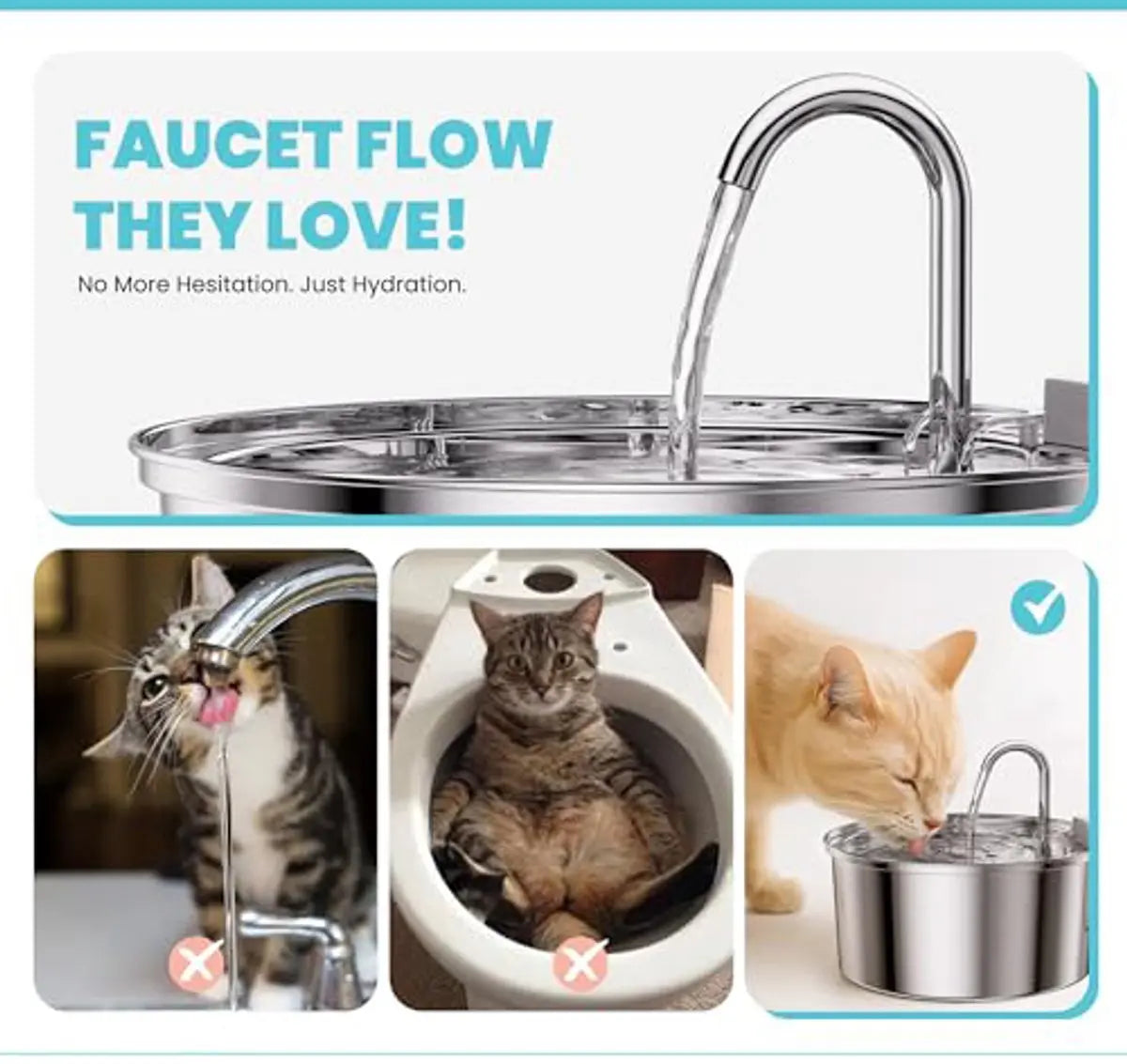 Cat Drinking Fountain - Quiet Drinking Fountain for Cats - 3.2L Stainless Steel Water Fountain with Filter - Cat Water Fountain - Cat Drinking Bowl - Includes 4 Cat Fountain Filters - for Cats and Dogs Wholesale Hub