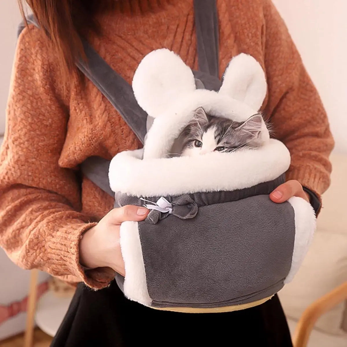 Cat Bed - Backpack for Pet Travel - Can be used as a cat basket indoors - Side pockets to keep your hands warm - Wide shoulder straps - Best choice for traveling with small pets (Gray, Size L: 33*25*27) Wholesale Hub