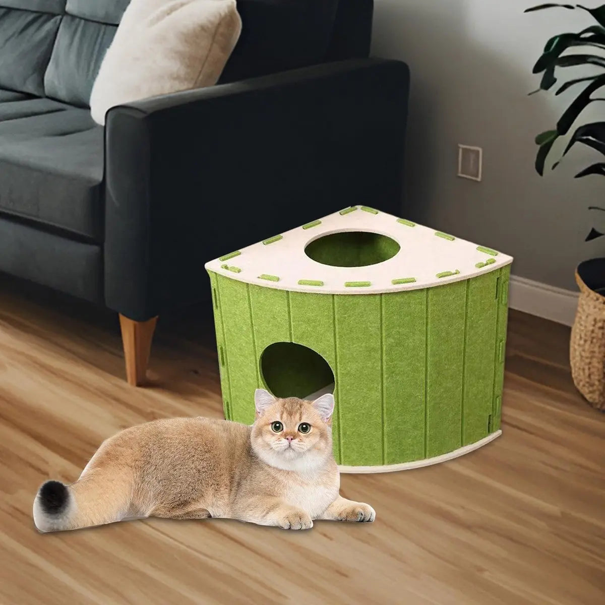 Cat House - Cat Basket - Cat Den - Felt-Shaped Cat Bed - Suitable for All Seasons - Warm | Scratch-Resistant - Pet Bed | Deep Sleeping Bed - Green Wholesale Hub
