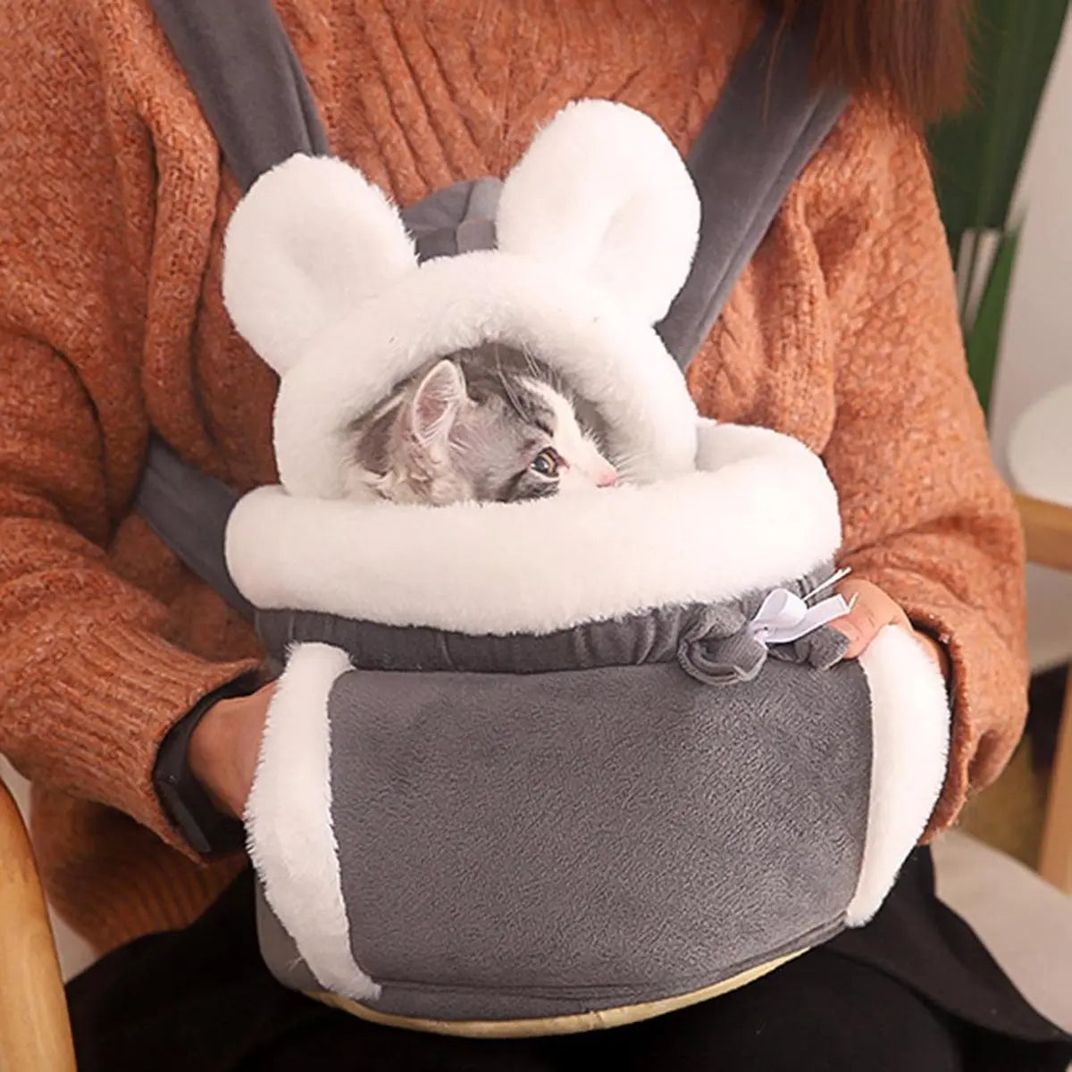 Cat Bed - Backpack for Pet Travel - Can be used as a cat basket indoors - Side pockets to keep your hands warm - Wide shoulder straps - Best choice for traveling with small pets (Gray, Size M: 25*25*21) Wholesale Hub
