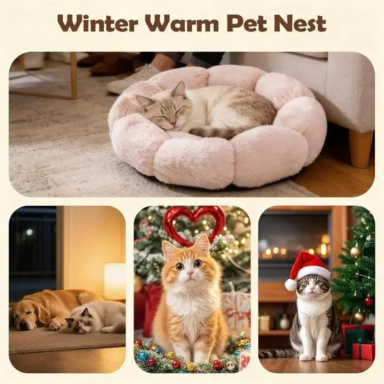 Cat basket - Warm basket for autumn/winter - Round cat basket - Dog mat - Dog basket - Cat basket for home - Pet basket - Pink - 50 cm Wholesale Hub
