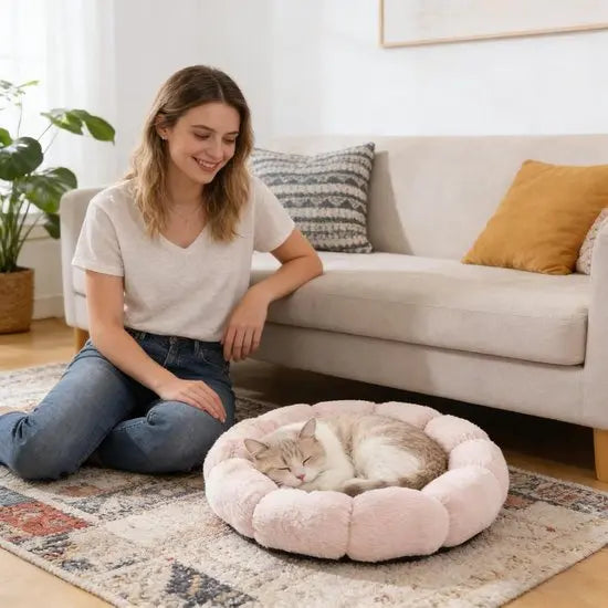 Cat basket - Warm basket for autumn/winter - Round cat basket - Dog mat - Dog basket - Cat basket for home - Pet basket - Pink - 50 cm Wholesale Hub