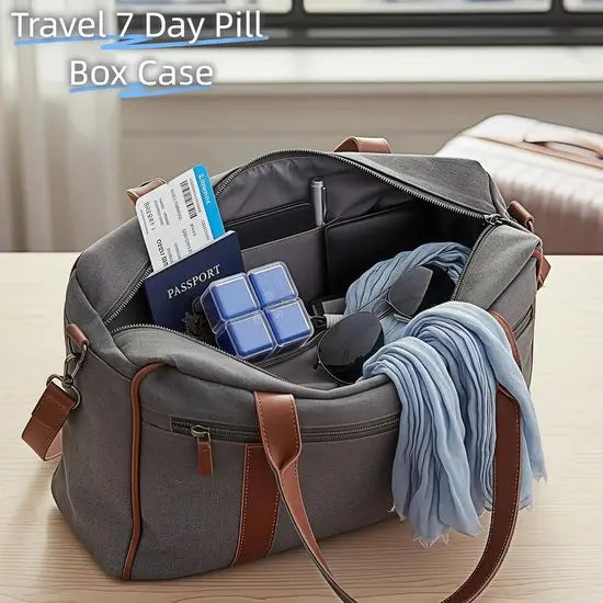 Medicine box - 7-day medicine box - Weekly pill box - Portable pill box for travel - Easy to open - 8 compartments - For storing vitamins and medicines - Blue Wholesale Hub