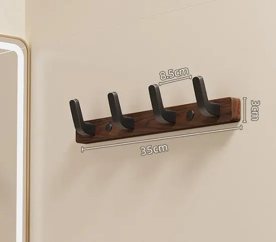 Coat rack - Wall coat rack - Coat rack with hooks - Storage rack - 35 × 3 cm - Wooden coat rack - Walnut - 4 hooks - Walnut wood color Wholesale Hub