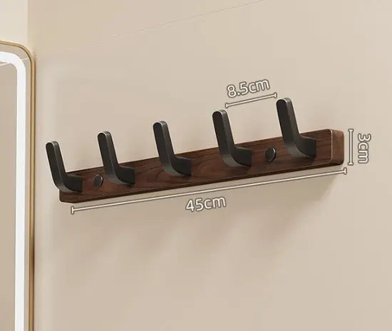 Coat rack - Wall coat rack - Coat rack with hooks - Storage rack - 45 × 3 cm - Wooden coat rack - Walnut - 5 hooks - Walnut wood color Wholesale Hub