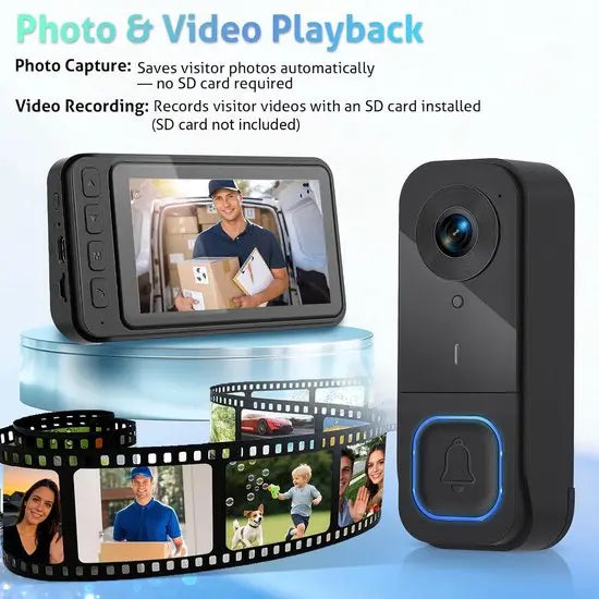 Wireless Doorbell with Camera - 1080P Image & 4.5 Inch Screen - No WiFi Required - Range Up to 120m - Night Vision Wholesale Hub