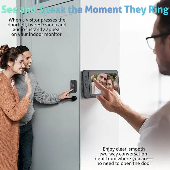 Wireless Doorbell with Camera - 1080P Image & 4.5 Inch Screen - No WiFi Required - Range Up to 120m - Night Vision Wholesale Hub