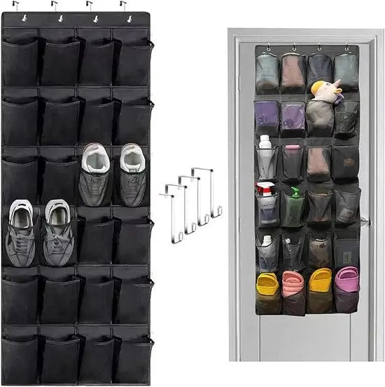Shoe rack with 24 compartments - Made of sturdy and durable Oxford cloth - Can be hung on a door - Suitable for wardrobes with mesh walls - White Wholesale Hub