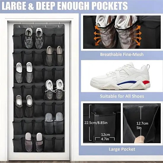 Shoe rack with 24 compartments - Made of sturdy and durable Oxford cloth - Can be hung on a door - Suitable for wardrobes with mesh walls - White Wholesale Hub